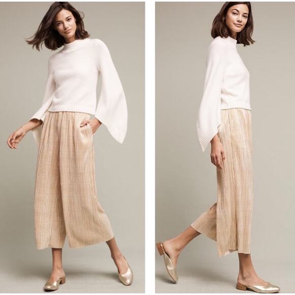 Anthropologie Gilded Culottes Elevenses Women's Pants Palazzo Wide Leg M Gold - Picture 1 of 6